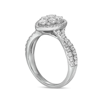 Previously Owned 1.25 CT. TW Composite Pear-Shaped Diamond Frame Twist Shank Engagement Ring in 14K White Gold