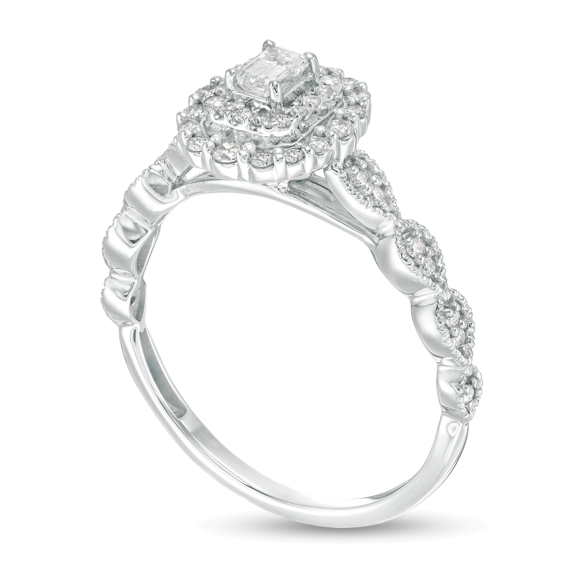 0.38 CT. TW Emerald-Cut Diamond Double Frame Art Deco Vintage-Style Engagement Ring in 10K White Gold