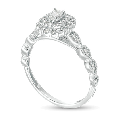 0.38 CT. TW Emerald-Cut Diamond Double Frame Art Deco Vintage-Style Engagement Ring in 10K White Gold