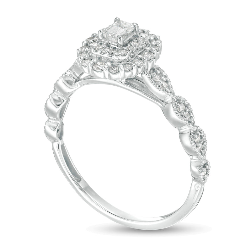 0.38 CT. TW Emerald-Cut Diamond Double Frame Art Deco Vintage-Style Engagement Ring in 10K White Gold