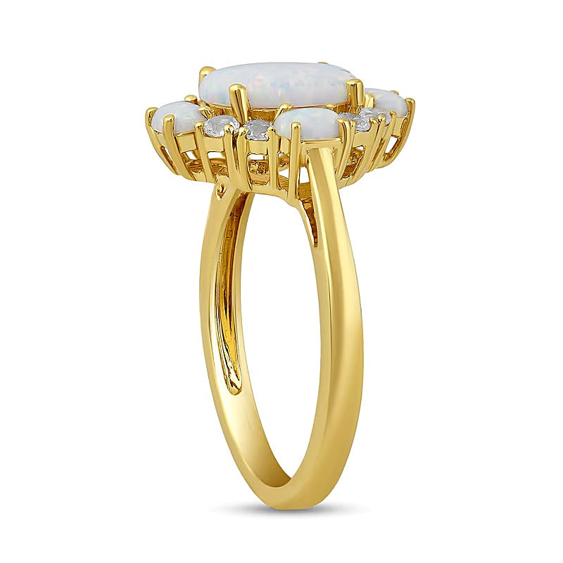 Oval Lab-Created Opal and White Lab-Created Sapphire Frame Ring in 10K Gold