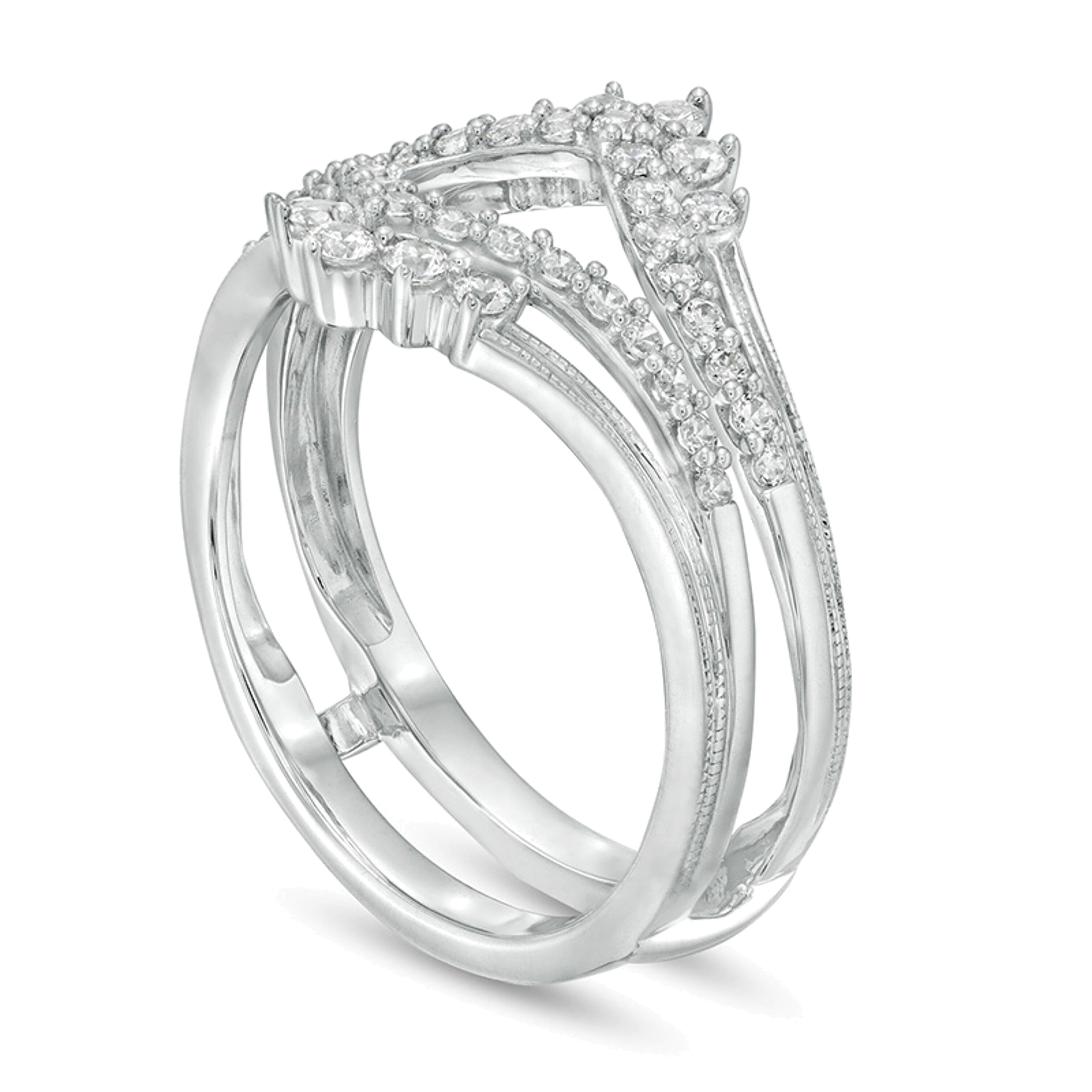 0.5 CT. TW Diamond Crown Vintage-Style Solitaire Enhancer in 10K White Gold
