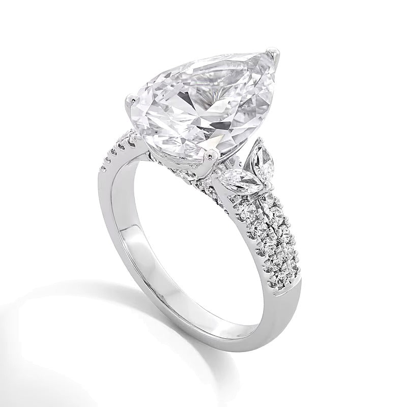 4.63 CT. TW Pear-Shaped Lab-Grown Diamond Leaf-Sides Engagement Ring in 14K White Gold (F/VS2)