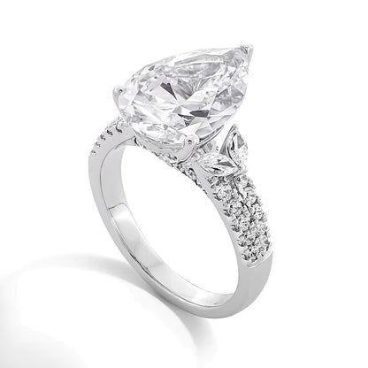 4.63 CT. TW Pear-Shaped Lab-Grown Diamond Leaf-Sides Engagement Ring in 14K White Gold (F/VS2)
