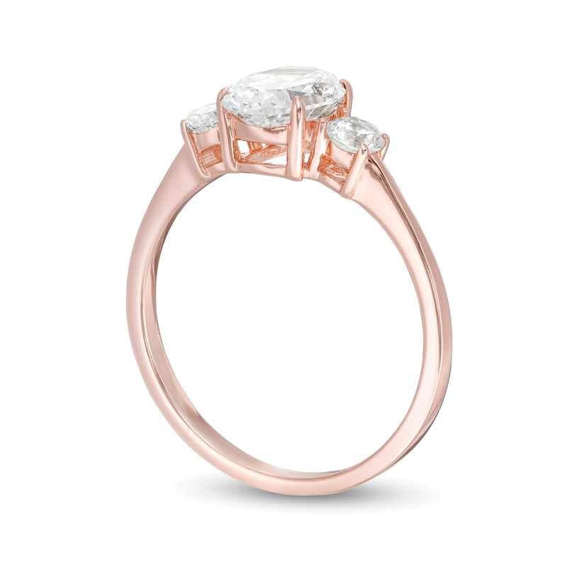 1.25 CT. TW Oval and Round Diamond Three Stone Engagement Ring in 14K Rose Gold