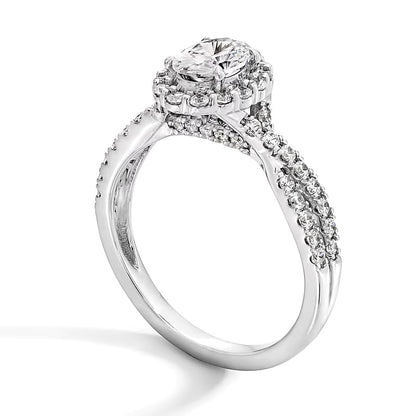 1.0 CT. TW Oval Lab-Grown Diamond Frame Crossover Shank Engagement Ring in 14K White Gold (F/SI2)