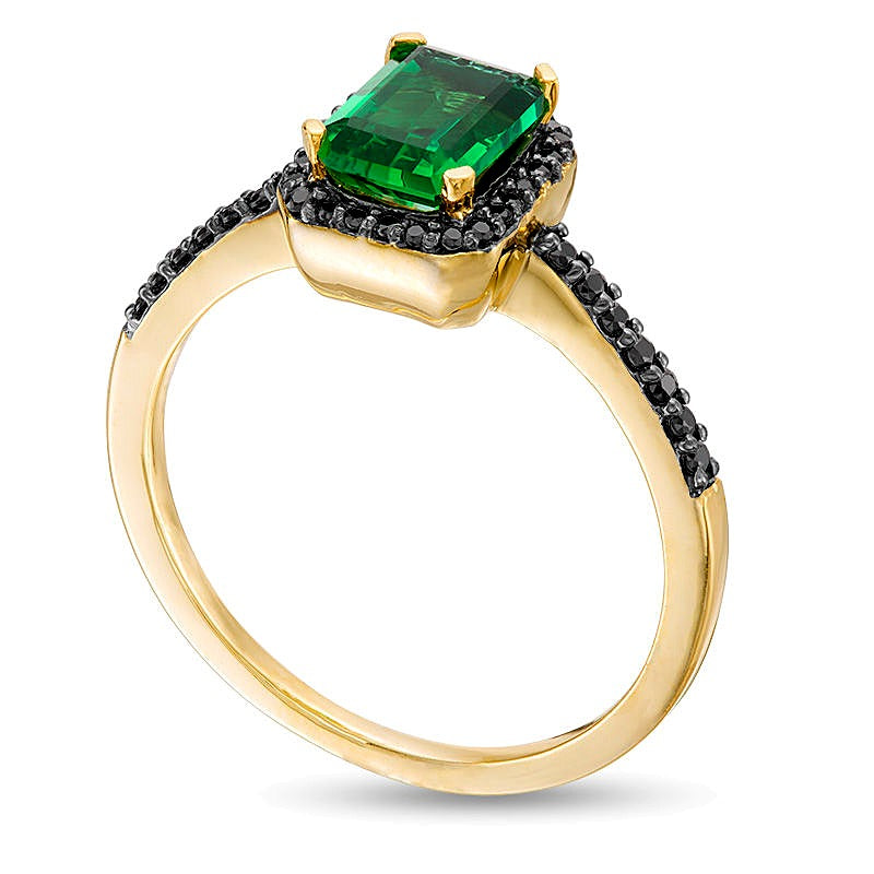 Emerald-Cut Lab-Created Emerald and 0.13 CT. TW Black Diamond Frame Ring in 10K Gold