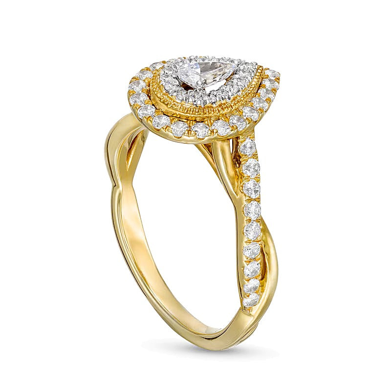 0.75 CT. TW Pear-Shaped Diamond Double Frame Twist Shank Engagement Ring in 10K Gold