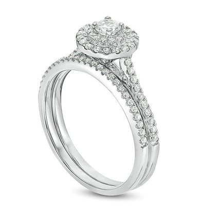 0.5 CT. TW Diamond Double Frame Bridal Set in 14K White Gold