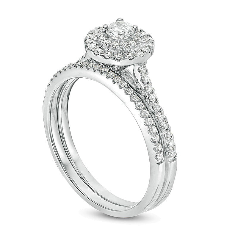 0.5 CT. TW Diamond Double Frame Bridal Set in 14K White Gold