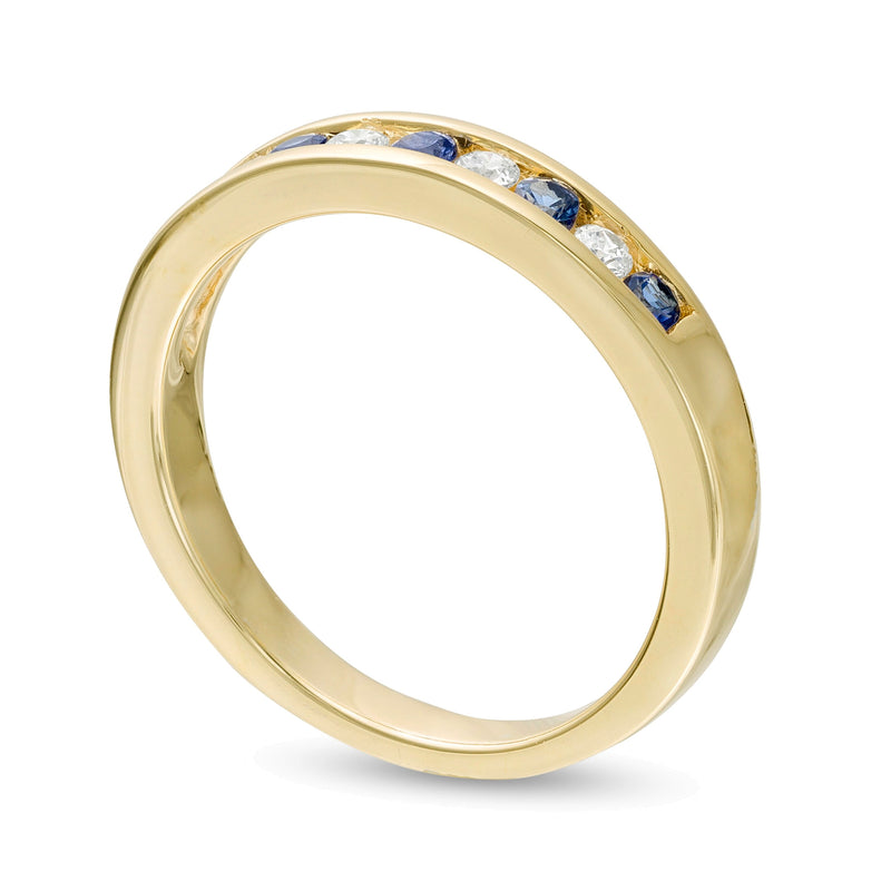 Blue Sapphire and 0.13 CT. TW Diamond Channel-Set Alternating Band in 14K Gold