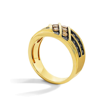 1.0 CT. TW Black and Brown Diamond Double Row Slant Band in 10K Gold