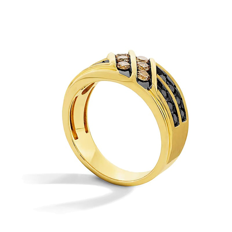 1.0 CT. TW Black and Brown Diamond Double Row Slant Band in 10K Gold