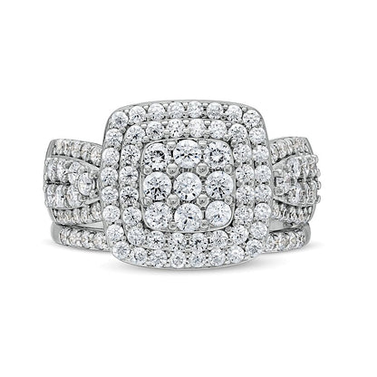 1.33 CT. TW Cushion Multi-Diamond Bow-Tie Bridal Set in 10K White Gold