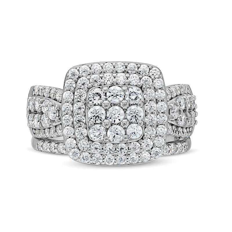 1.33 CT. TW Cushion Multi-Diamond Bow-Tie Bridal Set in 10K White Gold