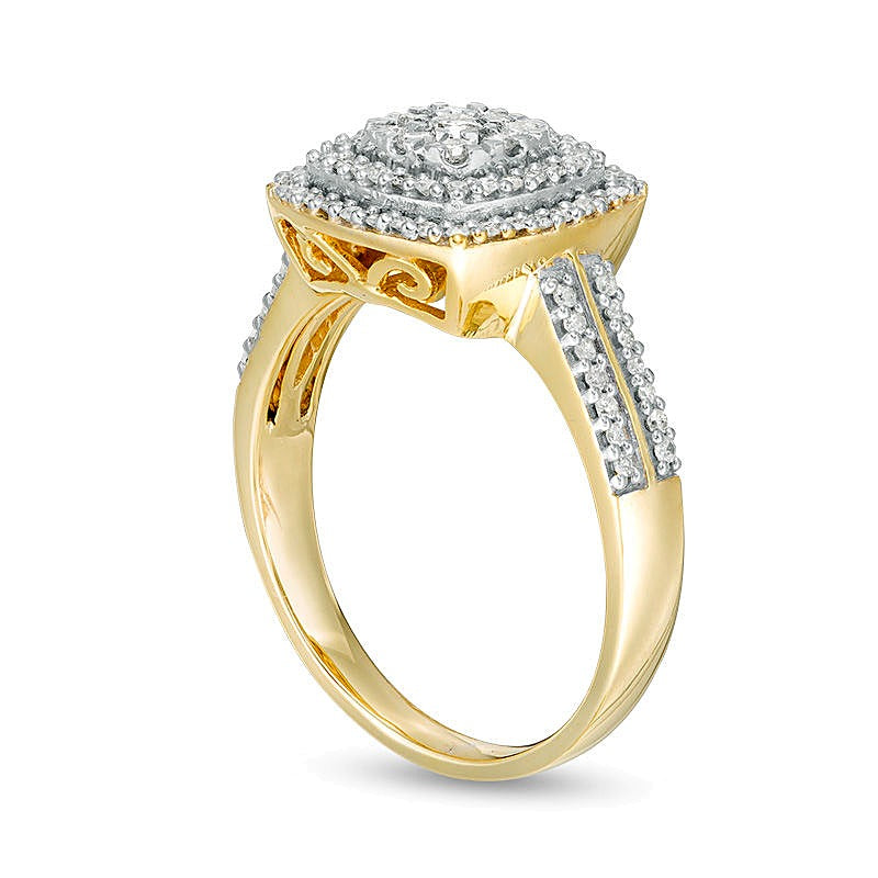 0.38 CT. TW Diamond Double Cushion Frame Ring in 10K Gold