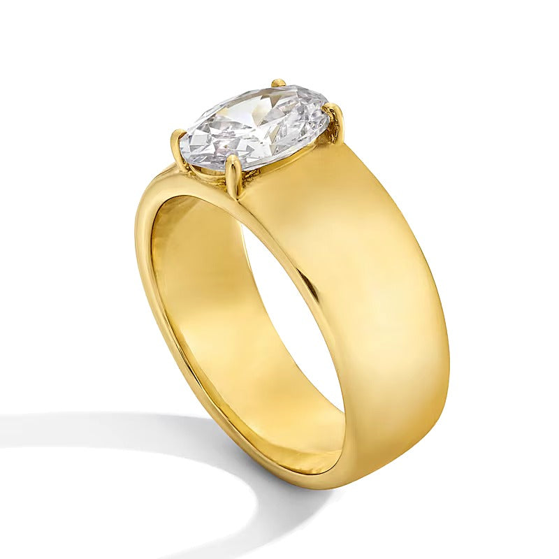 2.0 CT. Oval Lab-Grown Diamond Solitaire Cigar Band Engagement Ring in 14K Gold (F/VS2)