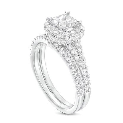 1.88 CT. TW Princess-Cut Lab-Grown Diamond Cushion Frame Split Shank Bridal Set in 14K White Gold (I/SI2)