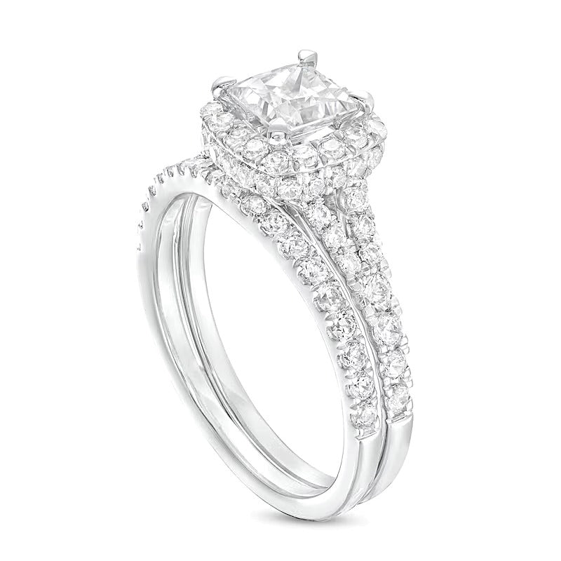 1.88 CT. TW Princess-Cut Lab-Grown Diamond Cushion Frame Split Shank Bridal Set in 14K White Gold (I/SI2)