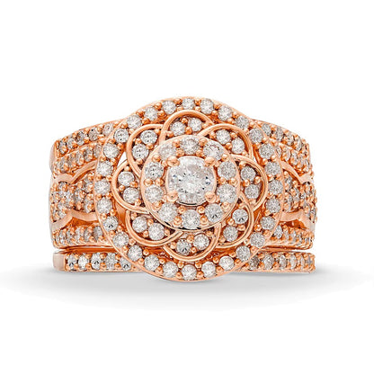1.5 CT. TW Diamond Frame Celtic-Style Flower Bridal Set in 10K Rose Gold