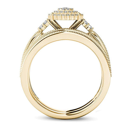 0.5 CT. TW Diamond Triple Frame Tri-Sides Vintage-Style Bridal Set in 10K Gold