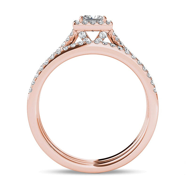 1.0 CT. TW Princess-Cut Diamond Frame Twist Bridal Set in 14K Rose Gold
