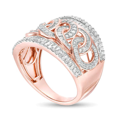 1.0 CT. TW Baguette and Round Diamond Chain Link Ring in 10K Rose Gold
