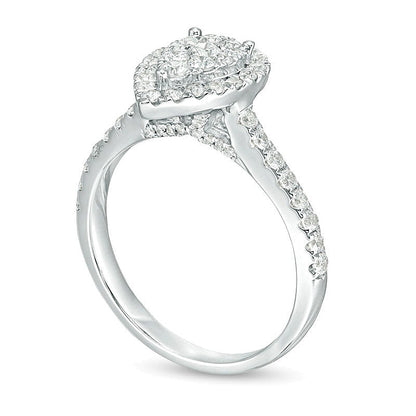 0.75 CT. TW Composite Diamond Pear-Shaped Frame Engagement Ring in 10K White Gold