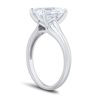 2.5 CT. Emerald-Cut Lab-Grown Diamond Solitaire Ribbed Shank Engagement Ring in 14K White Gold (F/VS2)