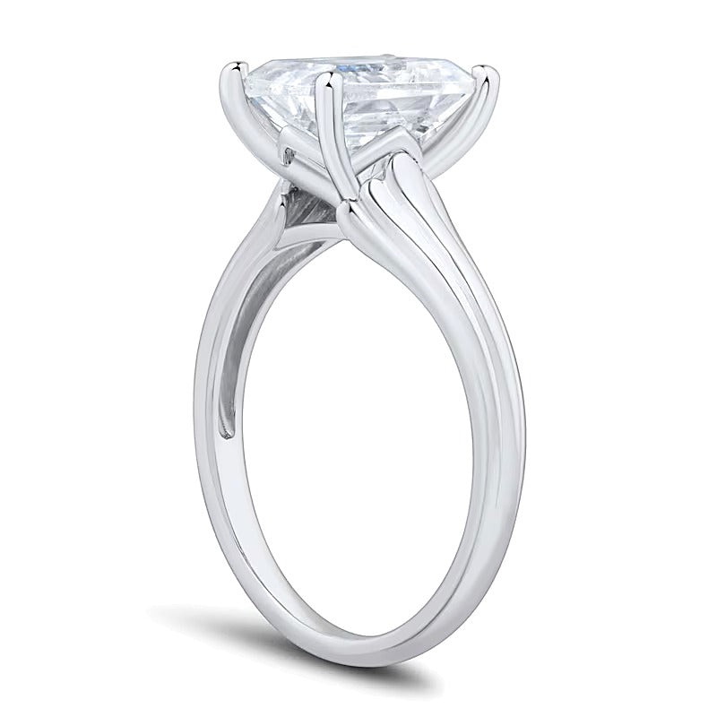 2.5 CT. Emerald-Cut Lab-Grown Diamond Solitaire Ribbed Shank Engagement Ring in 14K White Gold (F/VS2)