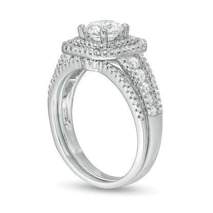 1.38 CT. TW Diamond Double Octagonal Frame Multi-Row Bridal Set in 14K White Gold