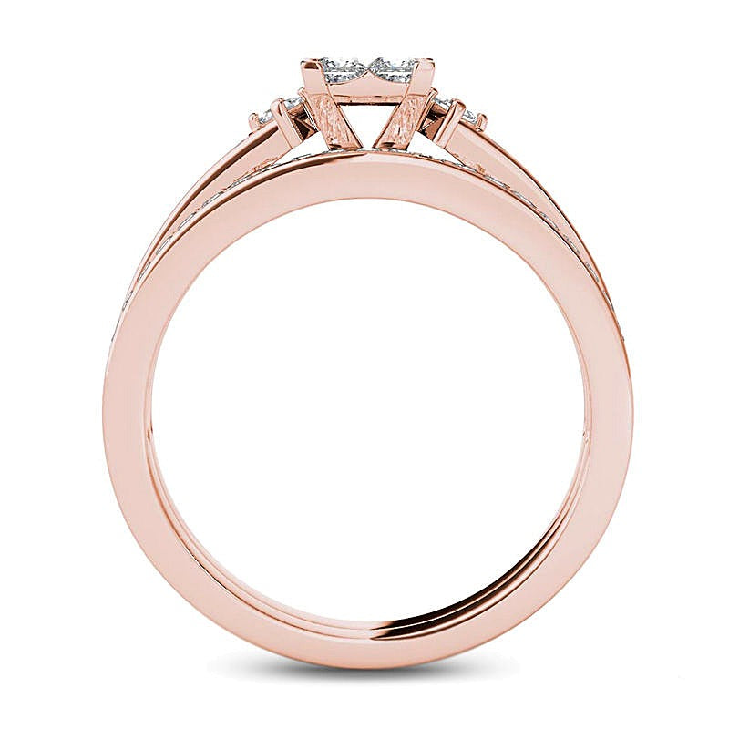 0.75 CT. TW Quad Princess-Cut Diamond Bridal Set in 14K Rose Gold