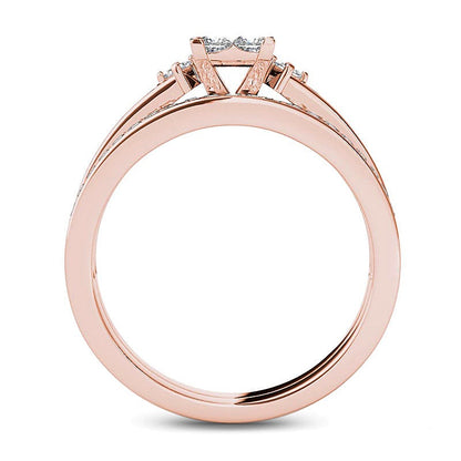 0.75 CT. TW Quad Princess-Cut Diamond Bridal Set in 14K Rose Gold