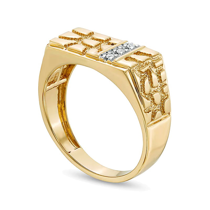 Diamond Accent Rectangle-Top Nugget Ring in 10K Gold