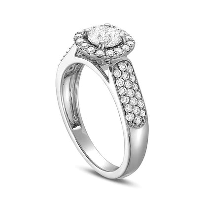 1.0 CT. TW Diamond Cushion-Shaped Frame Triple Row Engagement Ring in 14K White Gold (I/I1)