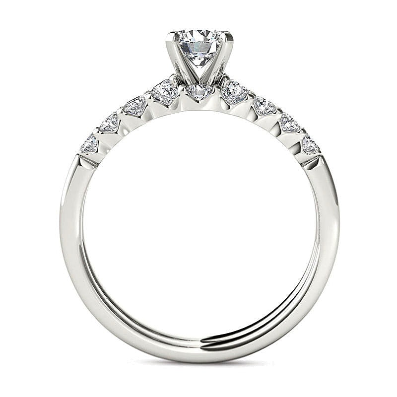 1.0 CT. TW Diamond Scallop Shank Bridal Set in 14K White Gold