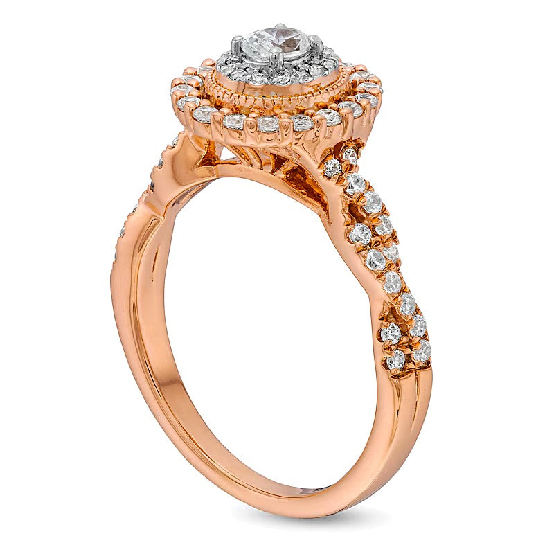 0.63 CT. TW Oval Diamond Vintage-Style Frame Twist Shank Engagement Ring in 10K Rose Gold