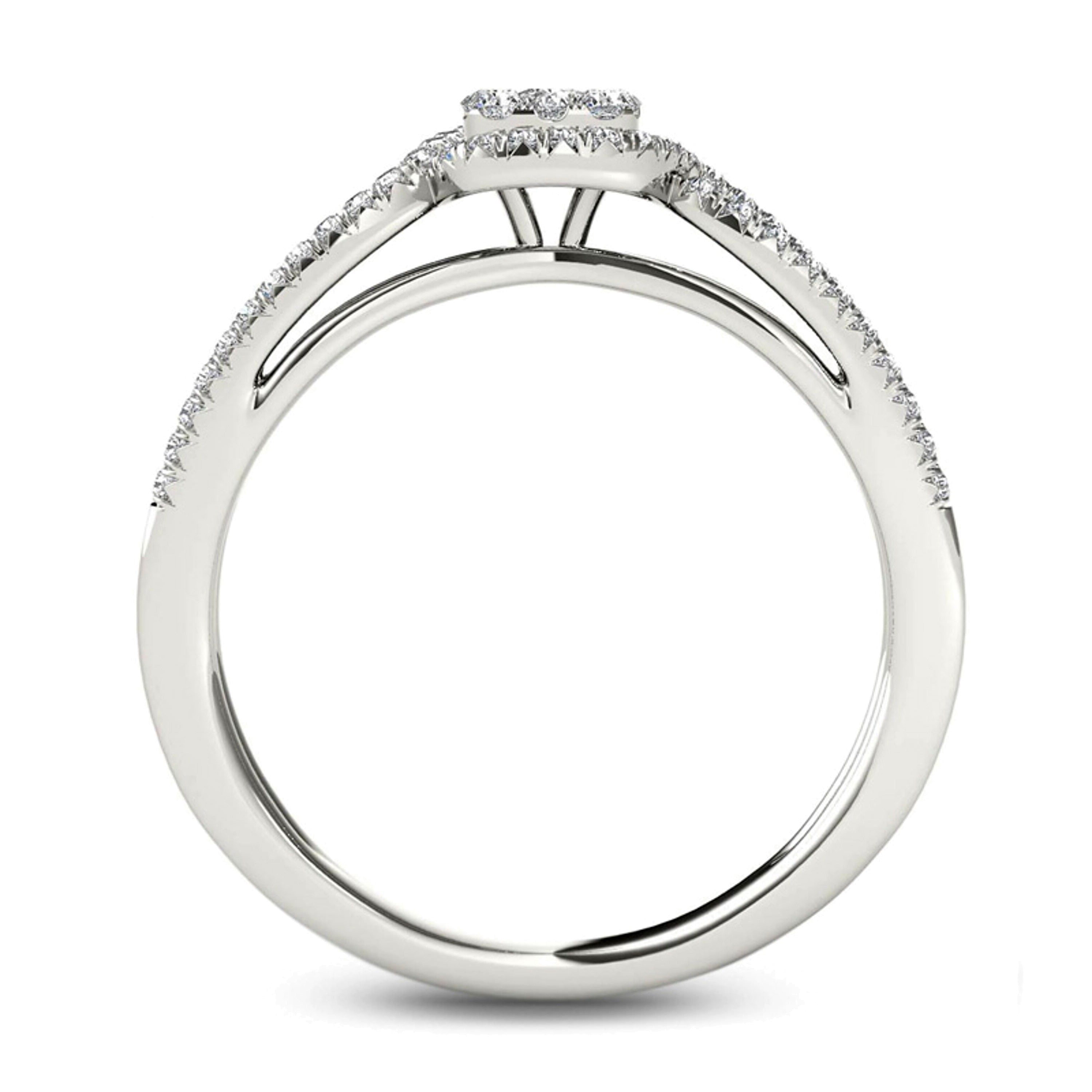 0.38 CT. TW Cushion-Shaped Multi-Diamond Frame Split Shank Engagement Ring in 14K White Gold