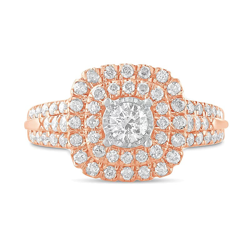 1.0 CT. TW Diamond Double Cushion Frame Engagement Ring in 10K Rose Gold