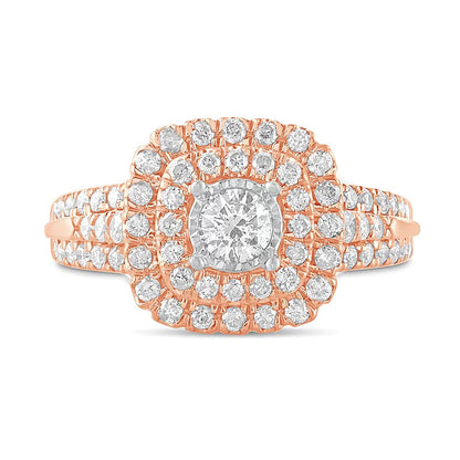 1.0 CT. TW Diamond Double Cushion Frame Engagement Ring in 10K Rose Gold