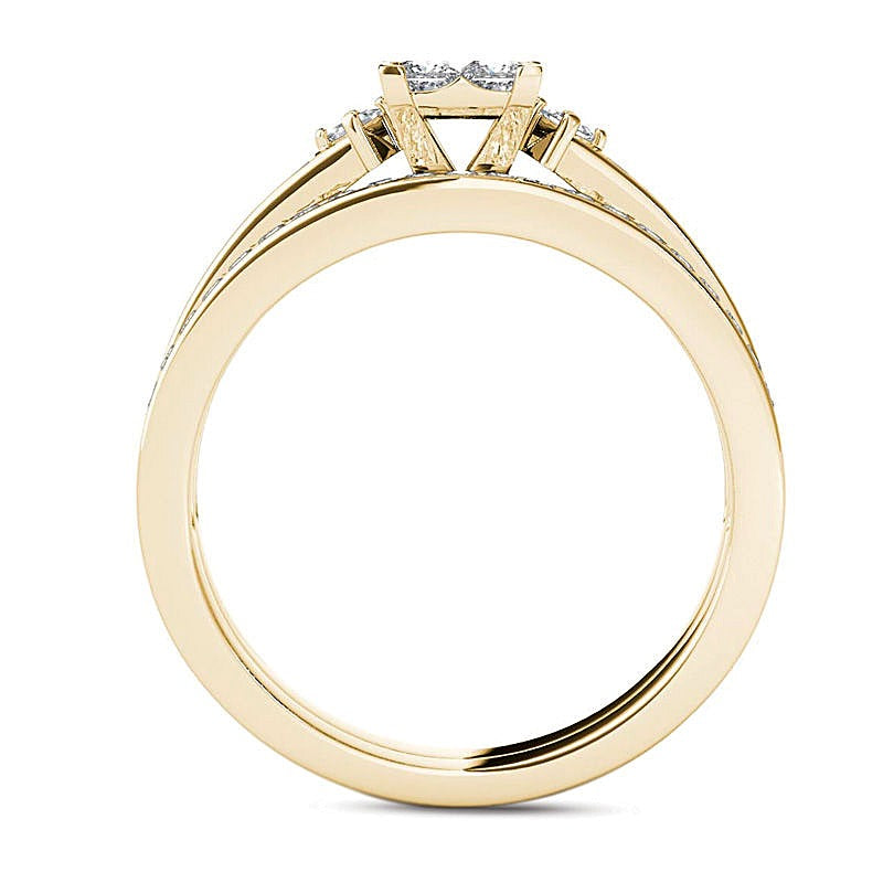 1.0 CT. TW Quad Princess-Cut Multi-Diamond Bridal Set in 14K Gold