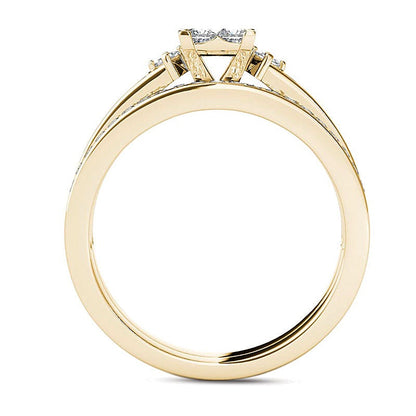 1.0 CT. TW Quad Princess-Cut Multi-Diamond Bridal Set in 14K Gold