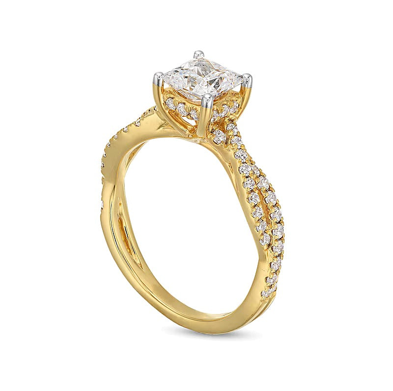1.38 CT. TW Princess-Cut Lab-Grown Diamond Twist Shank Engagement Ring in 14K Gold (I/SI2)