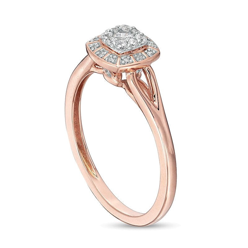 0.2 CT. TW Cushion-Shaped Multi-Diamond Frame Split Shank Promise Ring in 10K Rose Gold