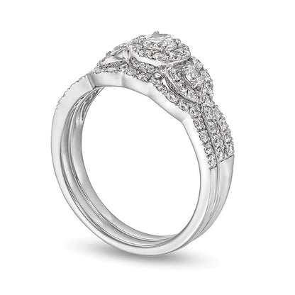 0.88 CT. TW Diamond Three Stone Framed Bridal Set in 10K White Gold