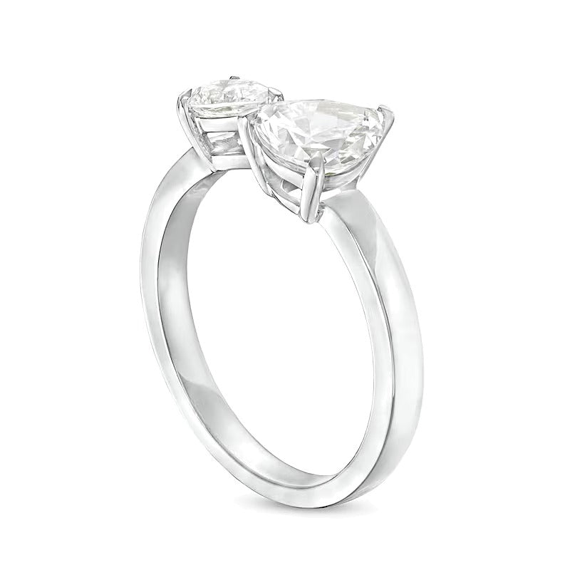 1.5 CT. TW Pear-Shaped Diamond Toi et Moi Open Shank Engagement Ring in 14K White Gold