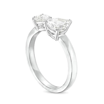 1.5 CT. TW Pear-Shaped Diamond Toi et Moi Open Shank Engagement Ring in 14K White Gold