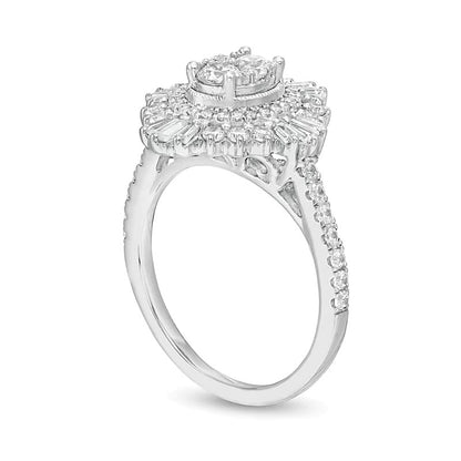 1.25 CT. TW Composite Diamond Oval Starburst Frame Ring in 14K White Gold
