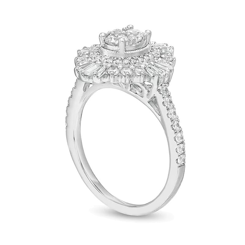 1.25 CT. TW Composite Diamond Oval Starburst Frame Ring in 14K White Gold