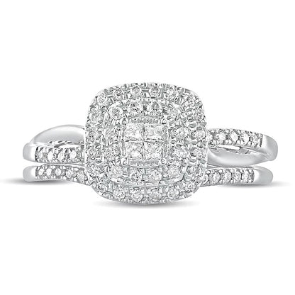 0.38 CT. TW Princess-Cut Quad Diamond Cushion Frame Bridal Set in 10K White Gold